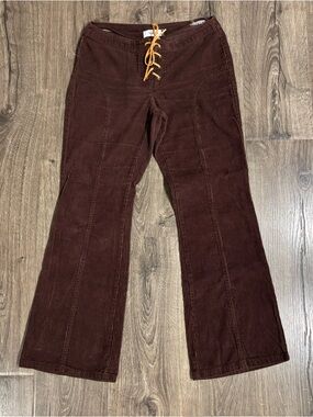 Vintage Jordache Brown Corduroy Pants Flare with Leather Tie Fly size 9/10